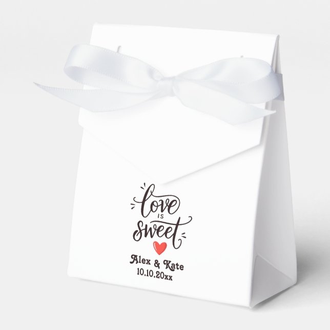 Calligraphy Love is Sweet in White Colour Favour Box (Front Side)
