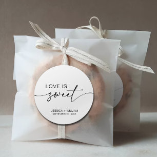 calligraphy love is sweet wedding favour classic round sticker