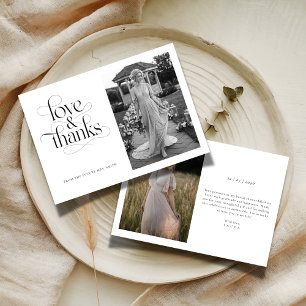 Calligraphy Love & Thanks Bridal Shower 2 Photo Thank You Card