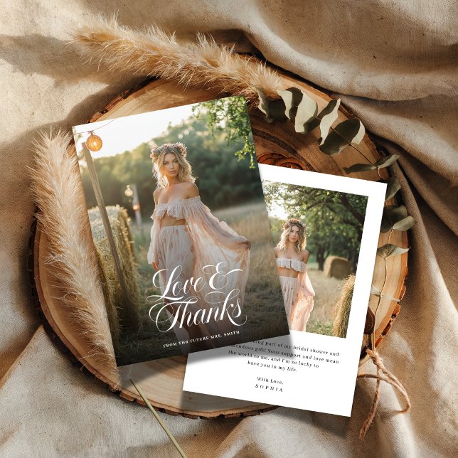 Calligraphy Love & Thanks Bridal Shower Photo Thank You Card (Creator Uploaded)