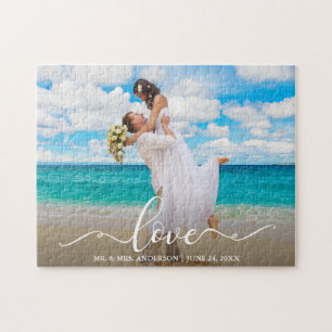 Calligraphy Love Wedding Photo Jigsaw Puzzle