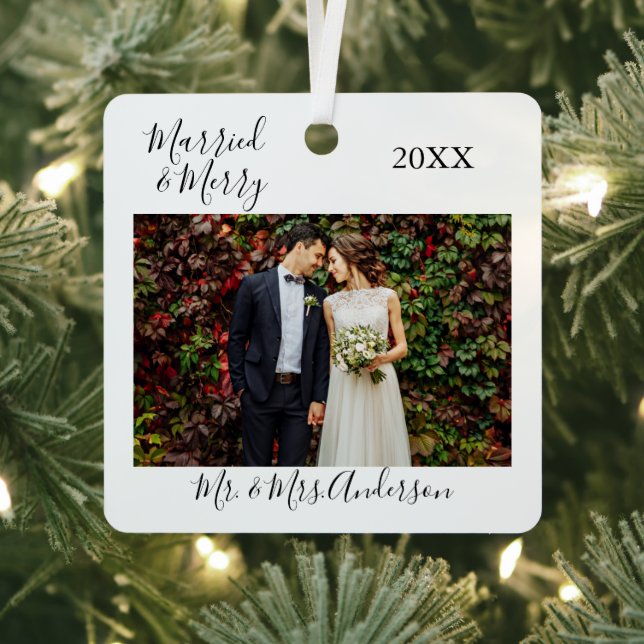 Calligraphy Married and Merry Photo Wedding Metal Tree Decoration (Insitu)