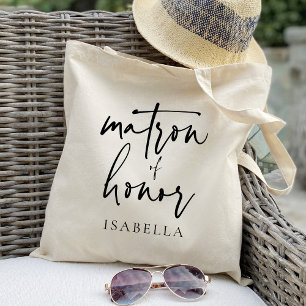 Calligraphy matron of honour chic wedding favour tote bag