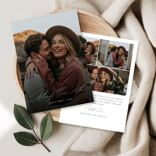 Calligraphy Merrily Ever After Christmas Photo Holiday Card (Creator Uploaded)