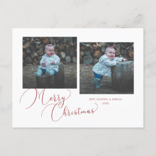 Calligraphy Merry Christmas 2-Photo Holiday Postcard