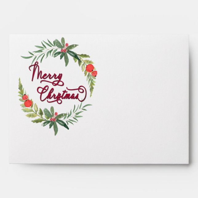 Calligraphy Merry Christmas botanical wreath Envelope (Front)