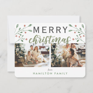 Calligraphy Merry Christmas Cherry Two Photo Card
