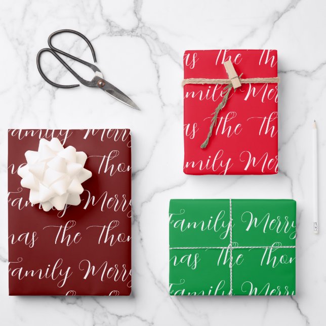 Calligraphy Merry Christmas & Custom text  Wrapping Paper Sheet (Front)