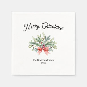 Calligraphy Merry Christmas Family Greenery Napkin