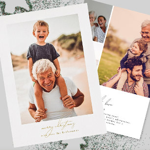 calligraphy merry christmas   family multi photo foil holiday card