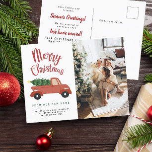 Calligraphy Merry Christmas Tree Red Car Moving Announcement Postcard