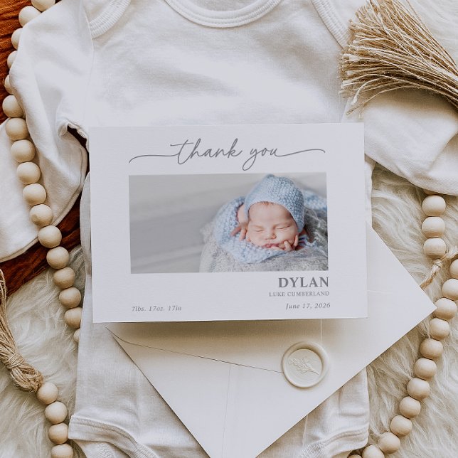 Calligraphy Minimal Baby Photo Thank You Card (Creator Uploaded)
