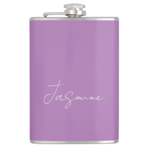 Calligraphy Minimalist Custom Own Name Lavender Hip Flask