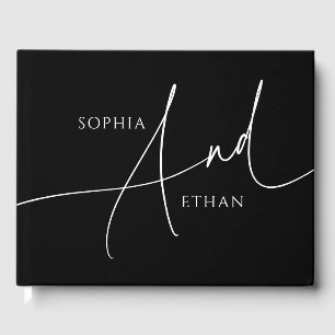 Calligraphy Minimalist Elegant Wedding Black Guest Book
