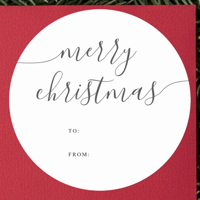Calligraphy Minimalist Merry Christmas Gift Classic Round Sticker (Creator Uploaded)