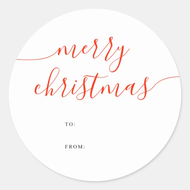 Calligraphy Minimalist Merry Christmas Gift Classic Round Sticker (Front)