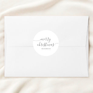 Calligraphy Minimalist Merry Christmas White Classic Round Sticker