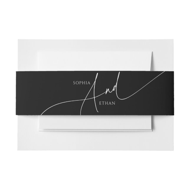 Calligraphy Minimalist Modern Wedding Black Invitation Belly Band (Front Example)