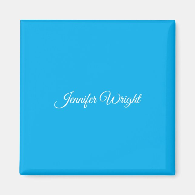 Calligraphy minimalist plain modern azure blue magnet (Front)