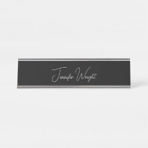 Calligraphy minimalist plain modern black desk name plate
