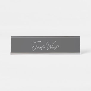 Calligraphy minimalist plain modern grey desk name plate