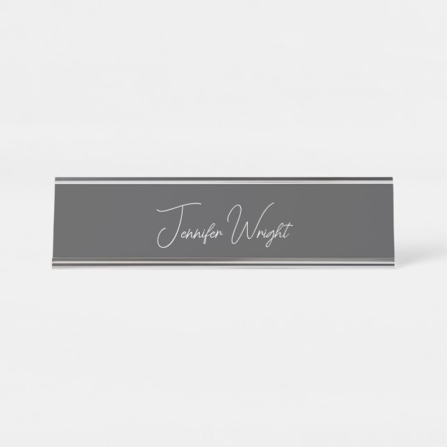 Calligraphy minimalist plain modern grey desk name plate (Front)
