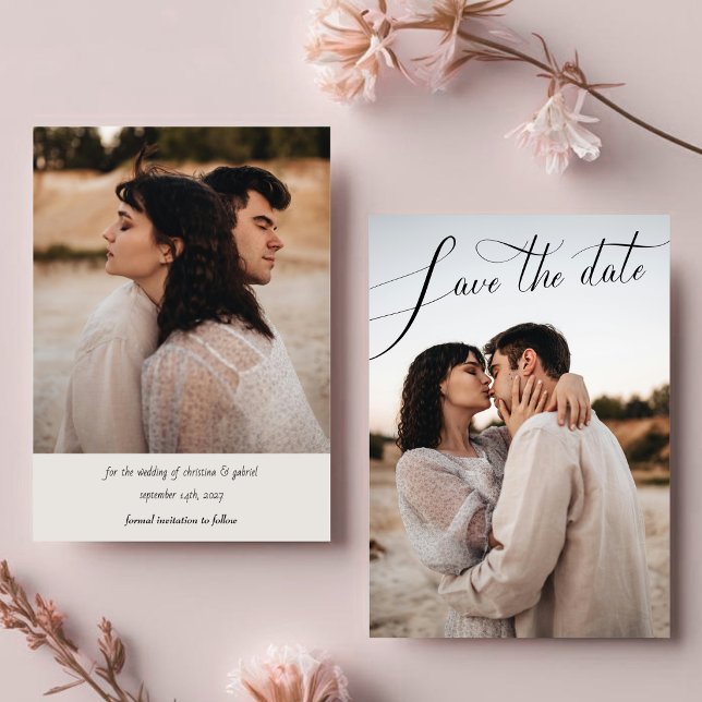 Calligraphy Minimalist Script Photo Wedding Save The Date (Creator Uploaded)