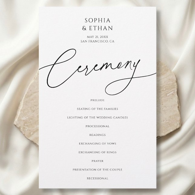 Calligraphy Minimalist Wedding Program White (Creator Uploaded)