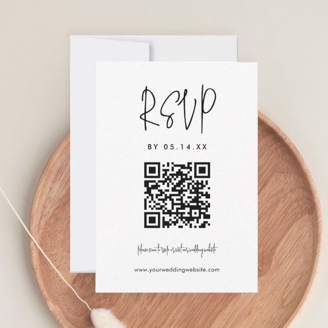 Calligraphy Minimalist Wedding QR Code RSVP Card (Creator Uploaded)