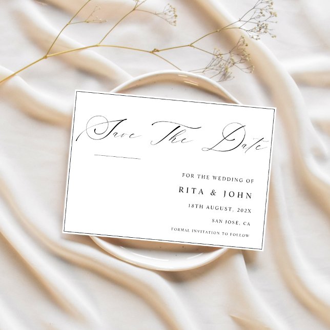 Calligraphy Minimalist Wedding Save The Date Card (Creator Uploaded)