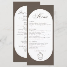 Calligraphy Mocha Brown Wedding Two Side Menu