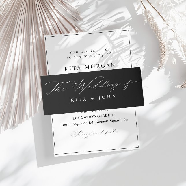 Calligraphy Modern Black and white Wedding Invitation Belly Band (Creator Uploaded)
