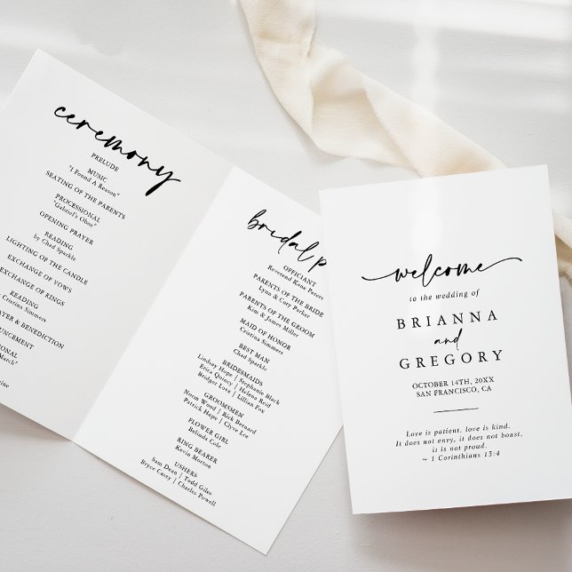 Calligraphy Modern Elegant Folded Wedding  Program (Creator Uploaded)