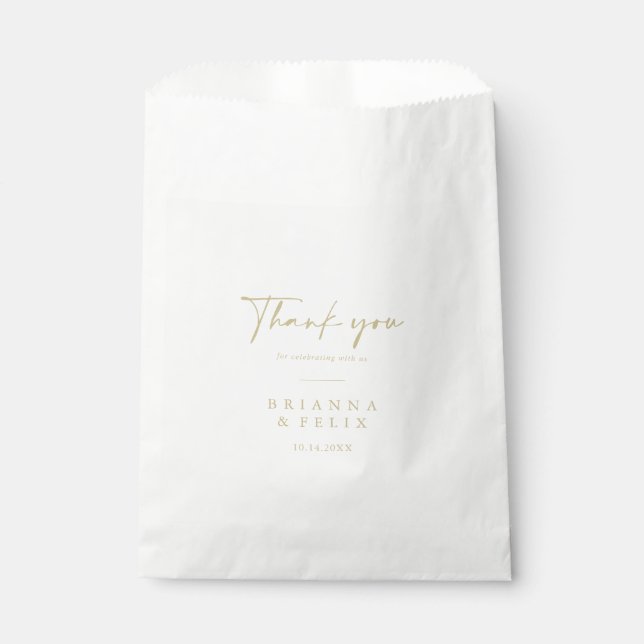 Calligraphy Modern Elegant Gold Thank You Wedding  Favour Bag (Front)