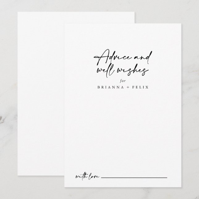 Calligraphy Modern Elegant Wedding Well Wishes  Advice Card (Front/Back)