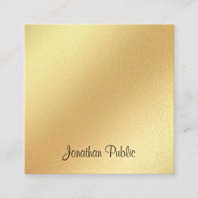Calligraphy Modern Faux Gold Glitter Hand Script Square Business Card (Front)