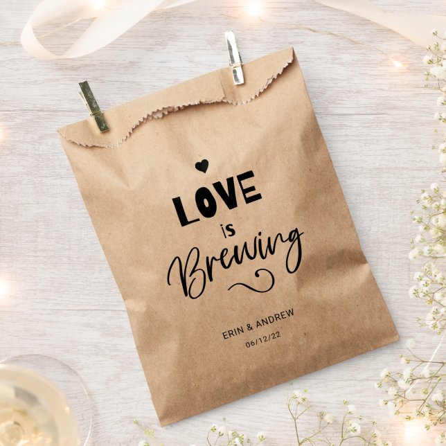 Calligraphy Modern Love is Brewing Wedding Favour Bag (Clipped)
