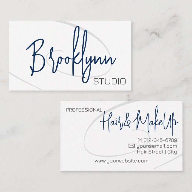 Calligraphy Modern Professional Hair Salon Twirl Business Card (Front/Back)