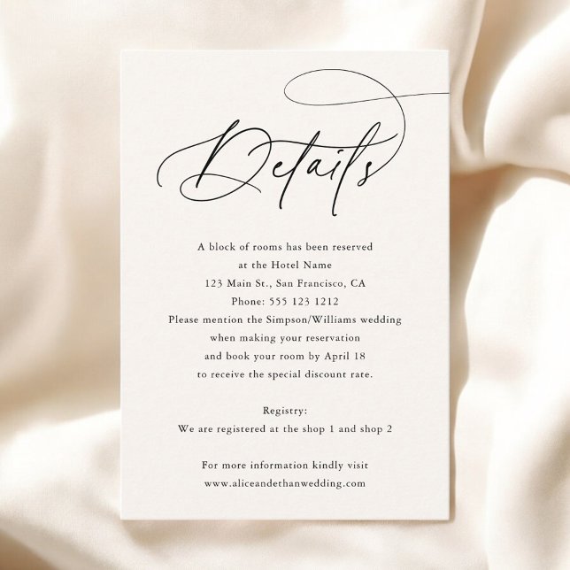 Calligraphy Monogram Beige Wedding Details Enclosure Card (Creator Uploaded)