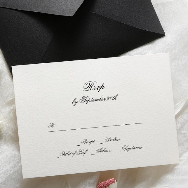 Calligraphy Monogram Black & White Classic Wedding RSVP Card (Creator Uploaded)