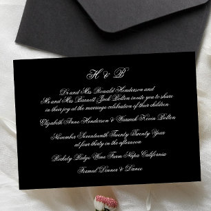 Calligraphy Monogram Black & White Formal Wedding Invitation