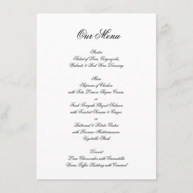 Calligraphy Monogram Black & White Formal Wedding Menu (Front)