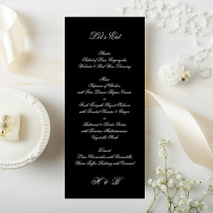 Calligraphy Monogram Black & White Formal Wedding Menu