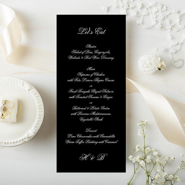 Calligraphy Monogram Black & White Formal Wedding Menu (Creator Uploaded)