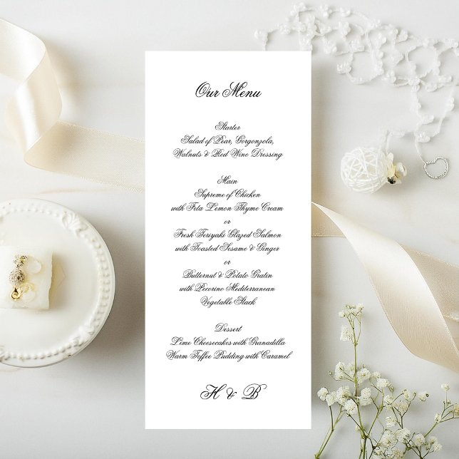 Calligraphy Monogram Black & White Formal Wedding Menu (Creator Uploaded)