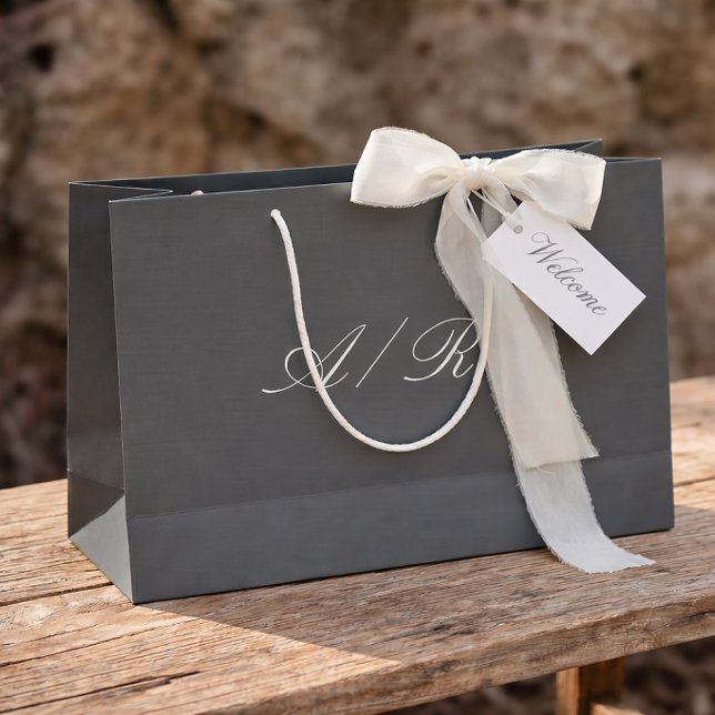 Calligraphy Monogram Dark Grey Wedding Guest Large Gift Bag (Creator Uploaded)