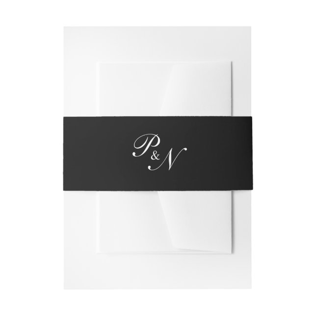 Calligraphy Monogram Elegant Black Wedding Invitation Belly Band (Front Example)