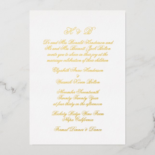 Calligraphy Monogram Gold & White Formal Wedding (Front)