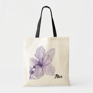 Calligraphy Monogram Hibiscus Flower Custom Bridal Tote Bag