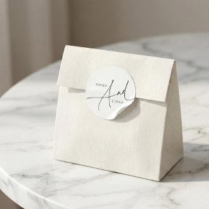 Calligraphy Monogram Minimalist Wedding Classic Round Sticker